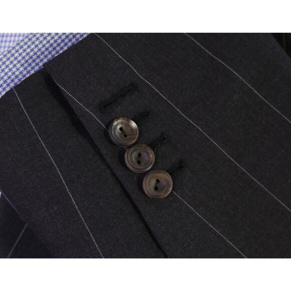 Edgar Pomeroy Bespoke Gray Pinstripe Peak Lapel Wool Blazer Jacket 44XL - Picture 7 of 10